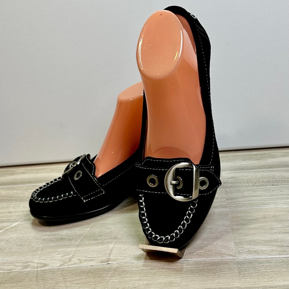 Naturalizer Tempero-1 Black Suede Wedge Loafers Buckle Accent 8.5M